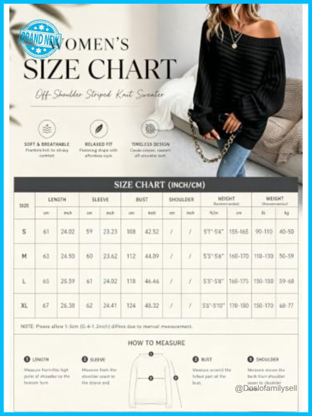 Off-Shoulder Oversized Ribbed Knit Pullover Sweater - Picture 5 of 5
